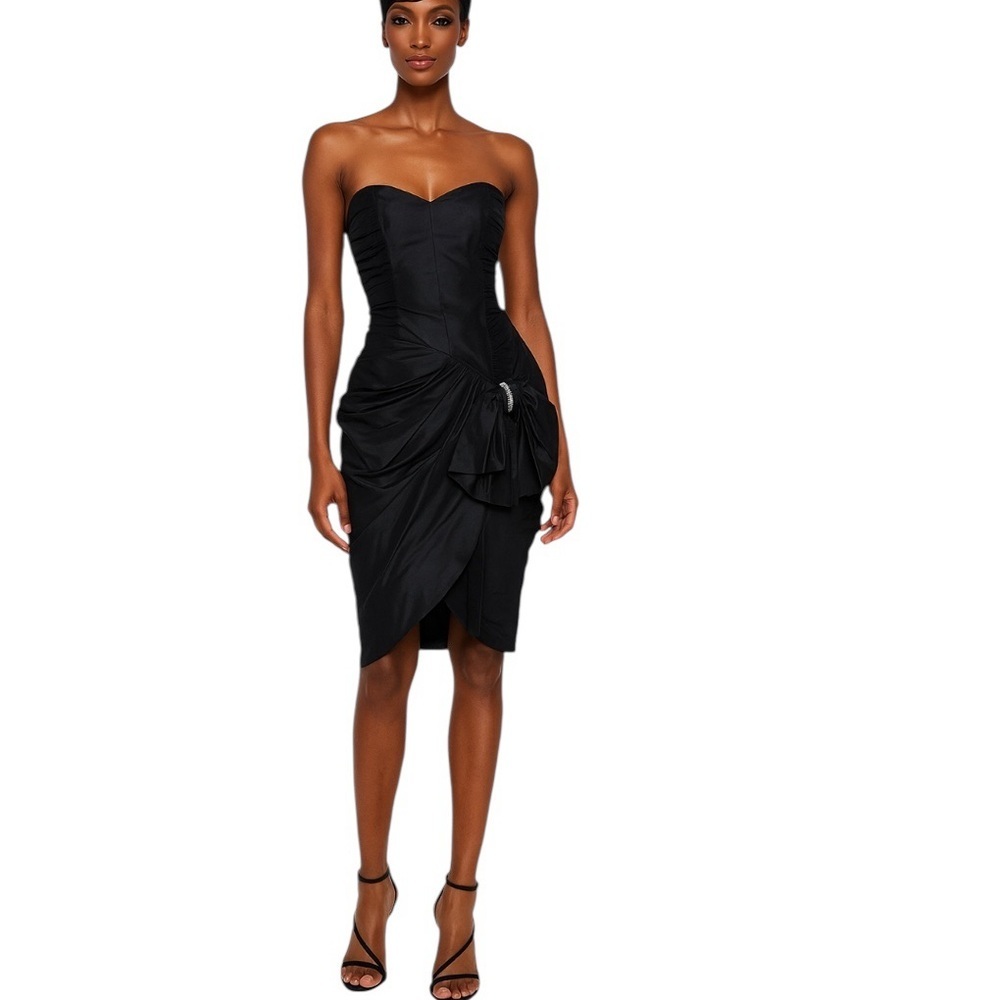 Y2K Steppin Out Taffeta Dress 7 Strapless Wiggle Formal Retro Rhinestones - Picture 13 of 13